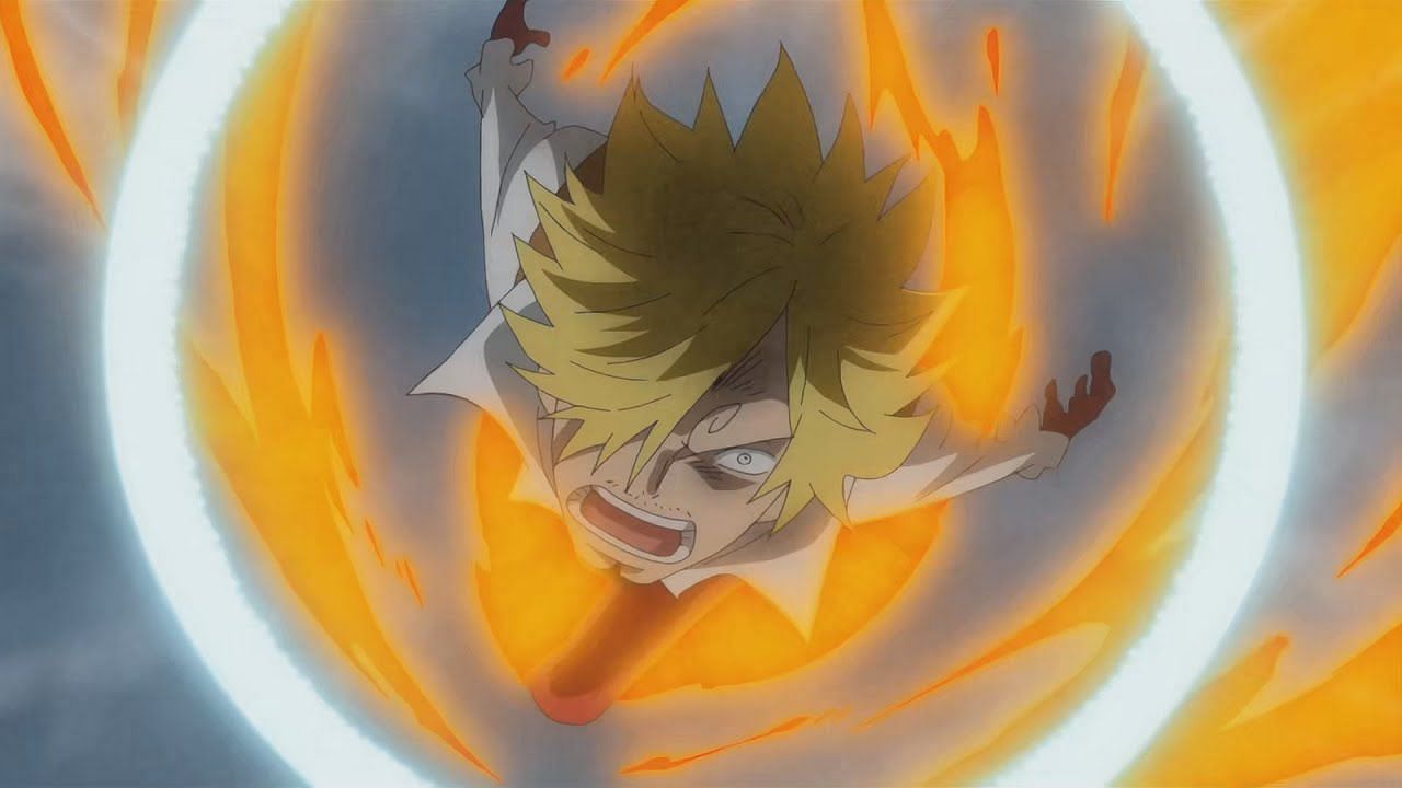 Sanji uses his Diable Jambe, as seen in the One Piece anime. (Image via Toei Animation)
