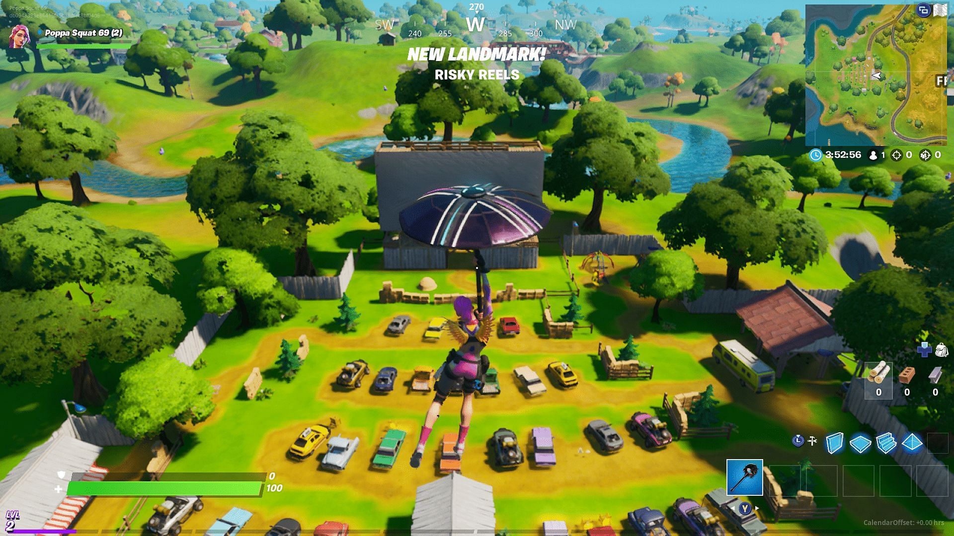 Risky Reels has plenty of cars for this Fire Yoga challenge. (Image via Epic Games)