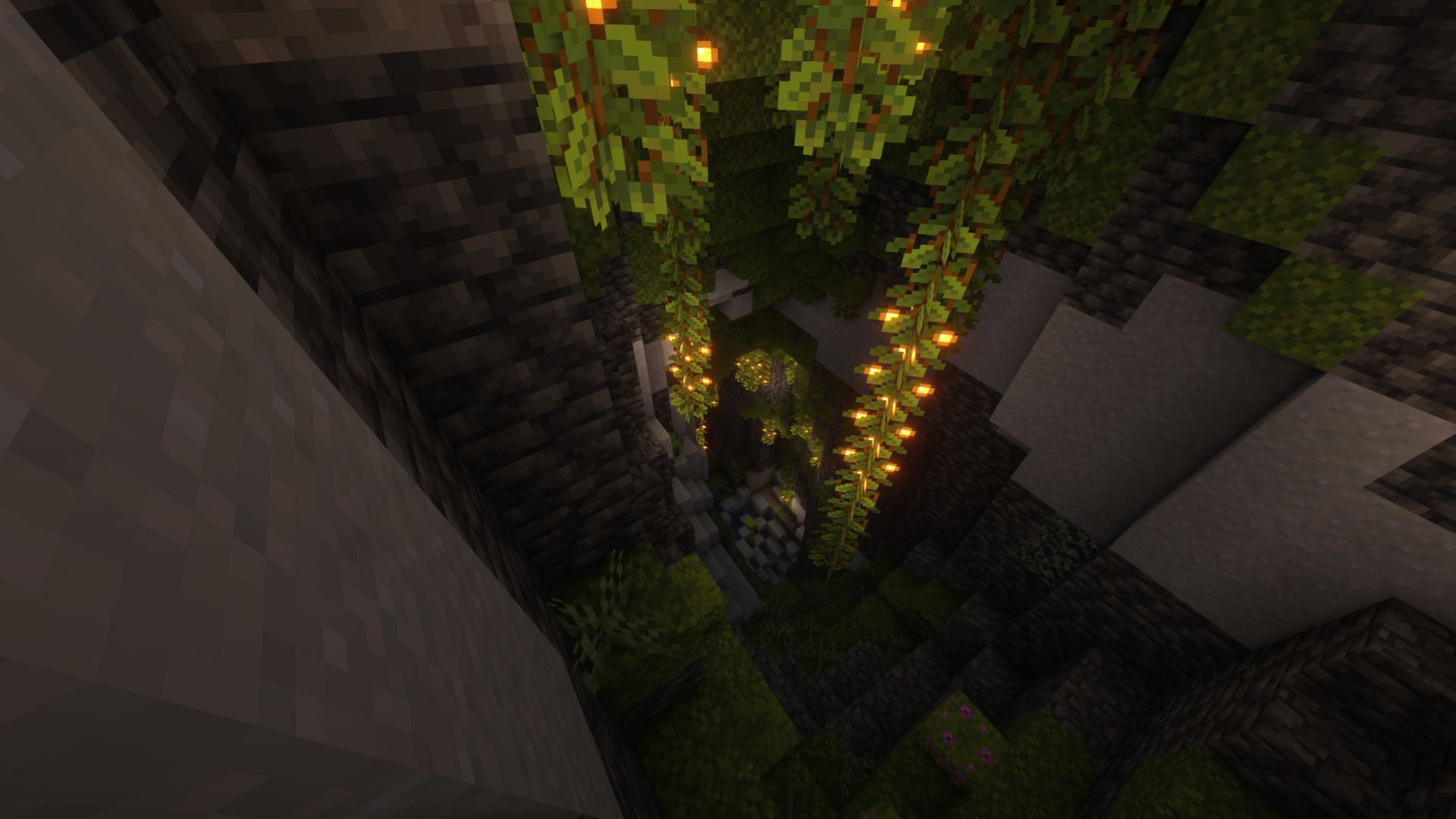 Lush caves in Minecraft 1.18 Caves &amp; Cliffs update (Image via Minecraft)