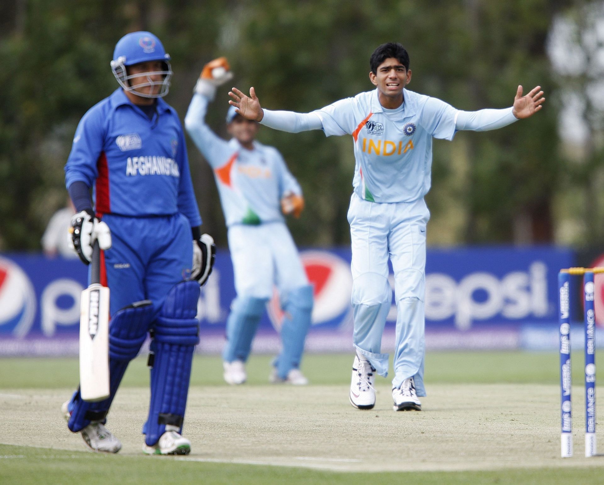 Saurabh Netravalkar in action in India v Afghanistan - ICC U19 Cricket World Cup