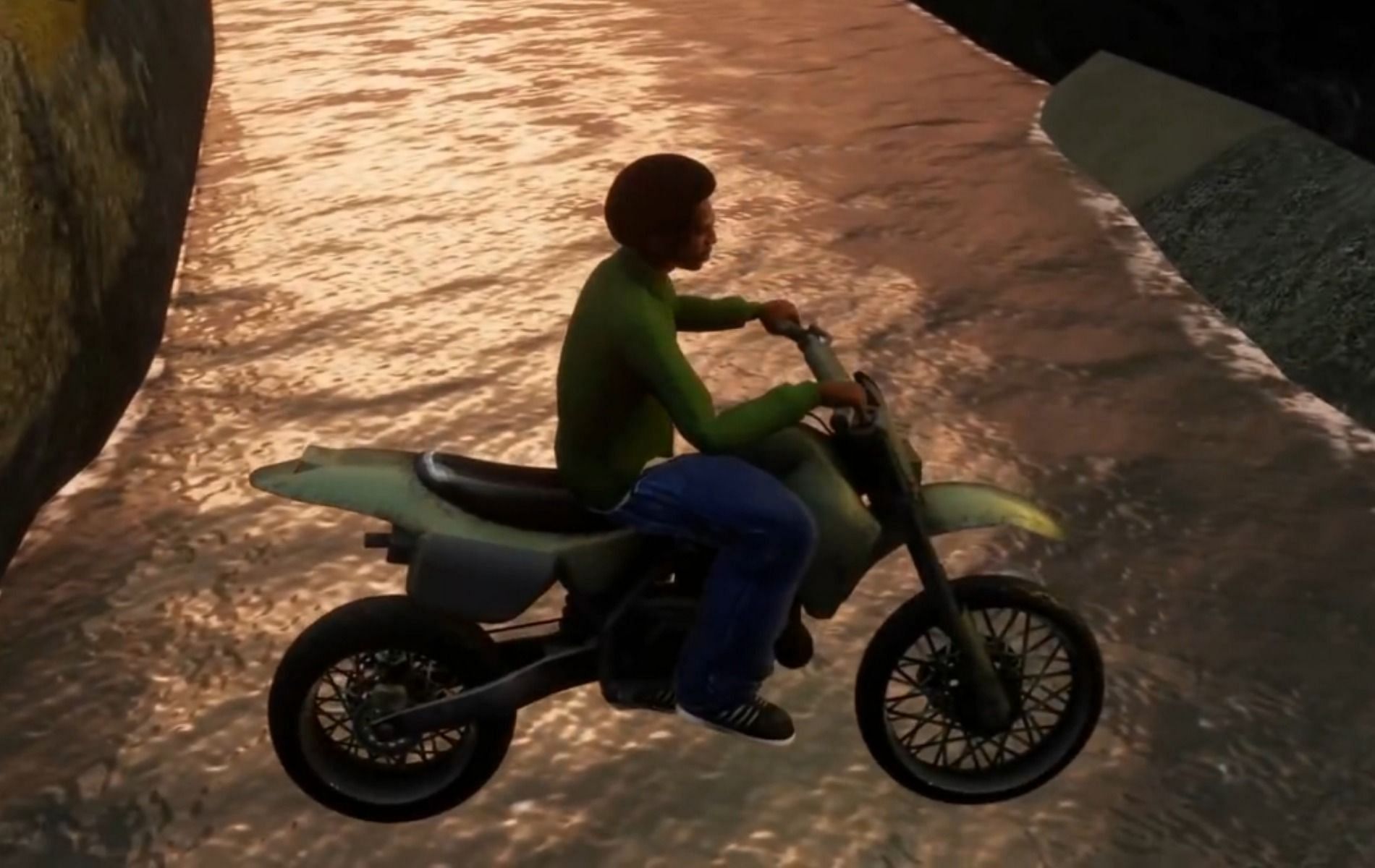 In GTA San Andreas DE, players can now ride motorcycles in the air (Image via Rockstar Games)