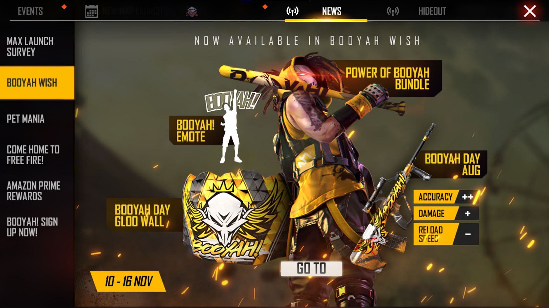 Visit the Booyah wish event interface (Image via Free FIre)