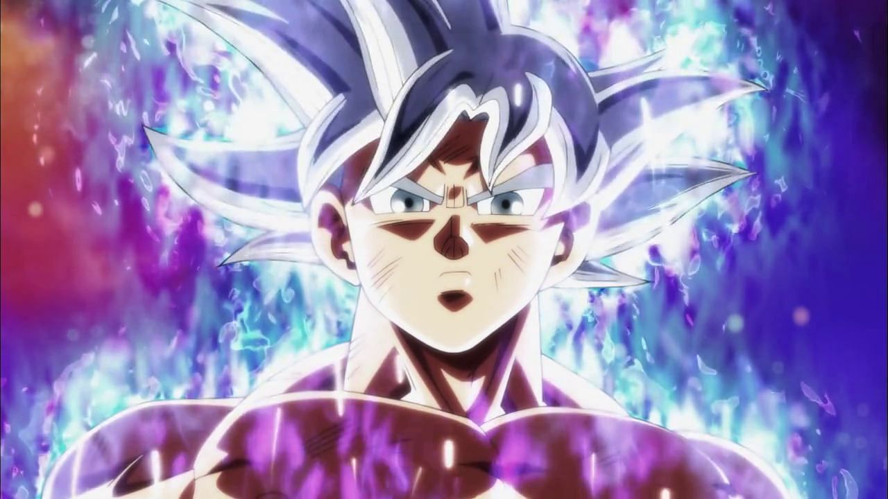 Goku in his Mastered Ultra Instinct form, as seen in Dragon Ball Super&#039;s Tournament of Power anime arc. (Image via Toei Animation)
