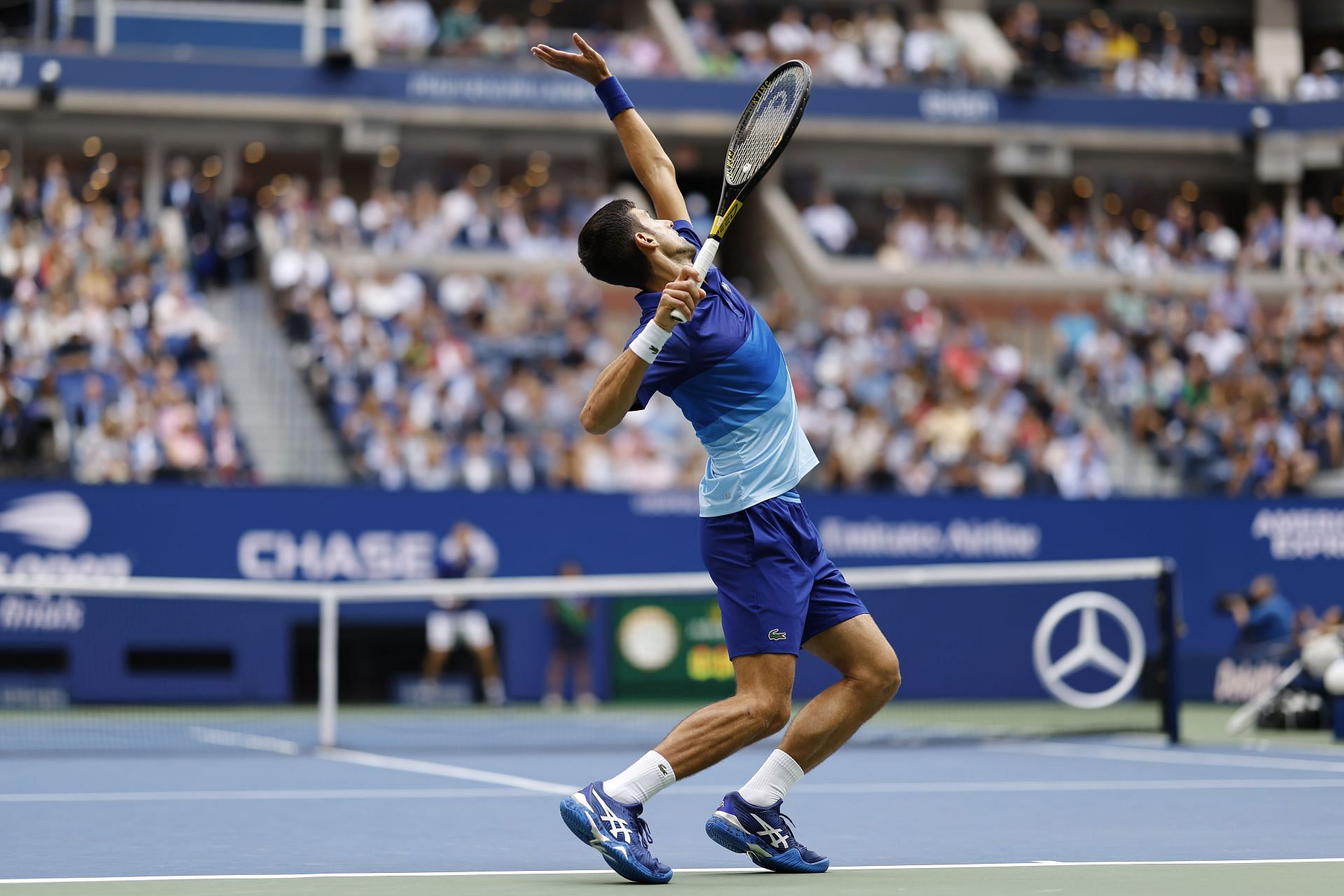 Novak Djokovic serves at the 2021 US Open