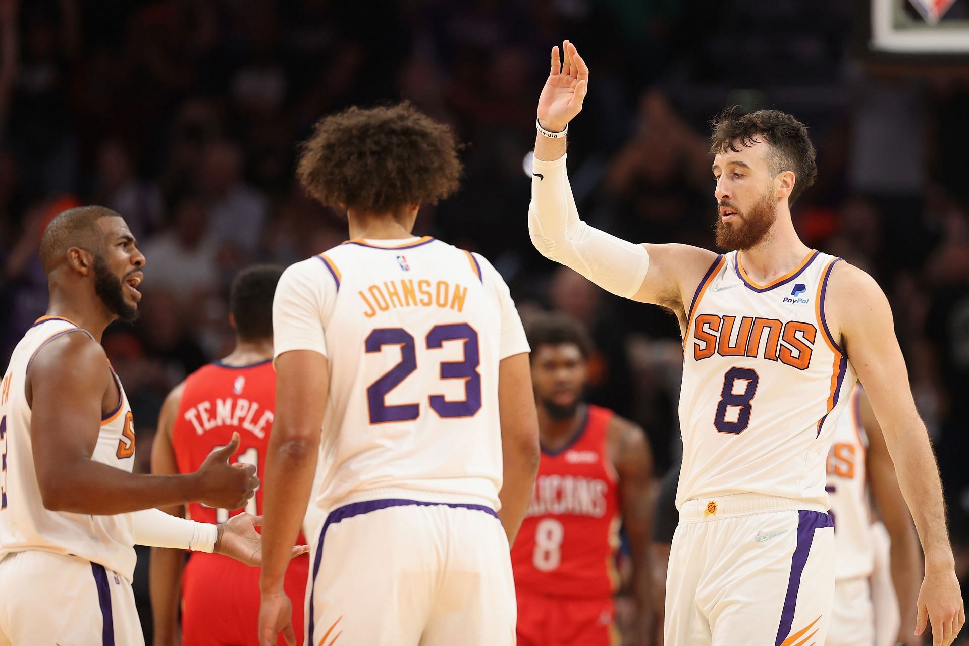 Phoenix Suns celebrate a play against the New Orleans Pelicans.