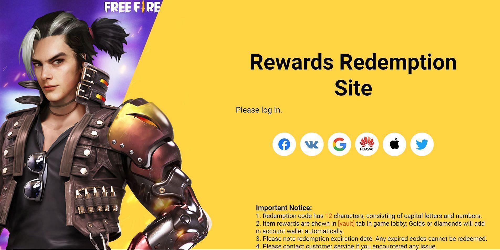 The welcome page of the Free Fire reward redemption site (image via Garena Free Fire)