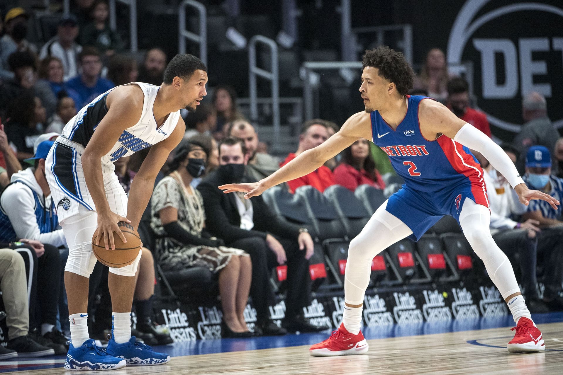 Rookie face off between Jalen Suggs and Cade Cunningham at the Orlando Magic v Detroit Pistons game