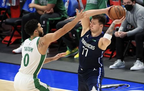 Jayson Tatum and the Boston Celtics' much-improved defense will try to stifle the Dallas Mavericks on Saturday [Photo: Chowder and Champions]