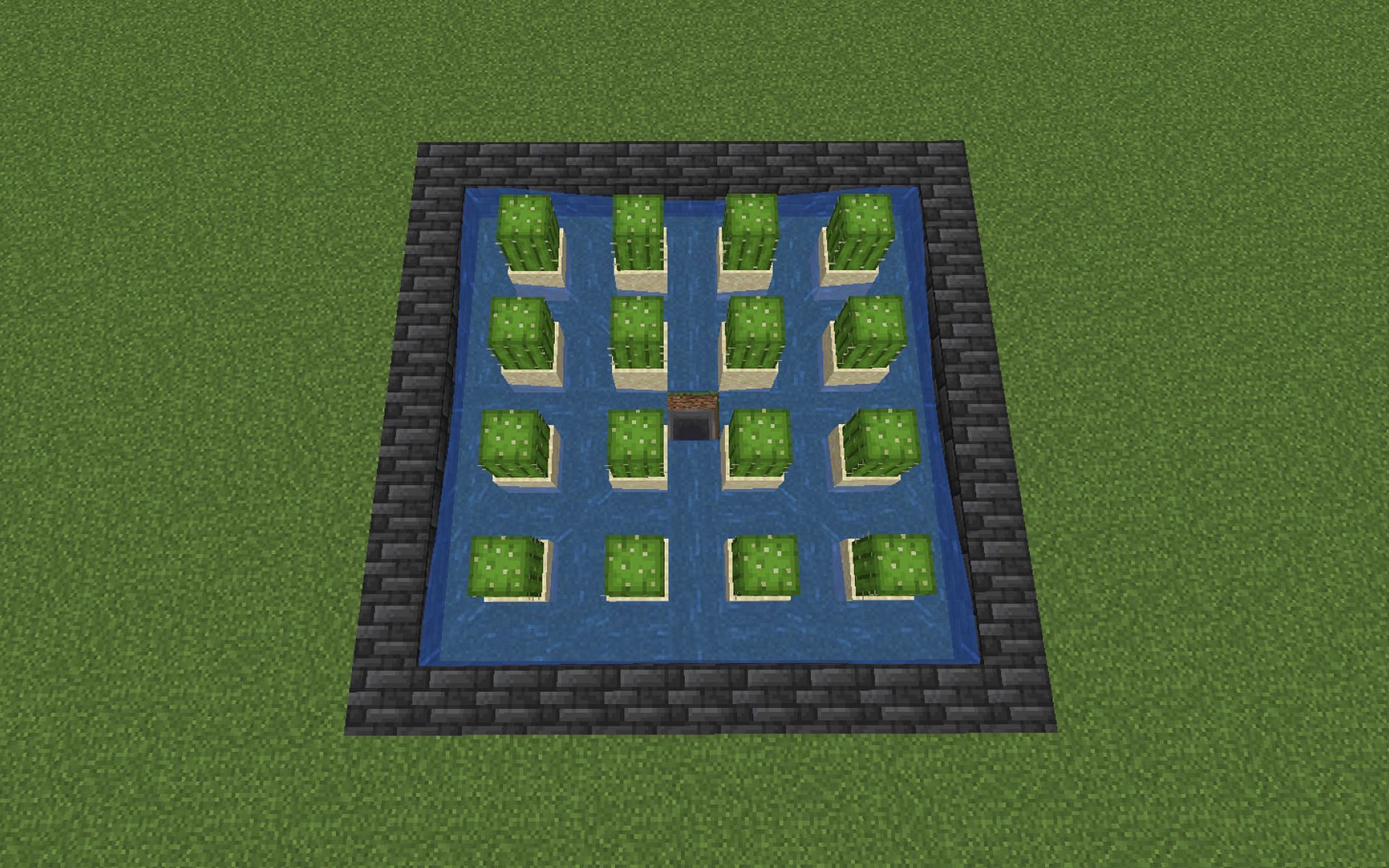 Flowing water will serve as a simple collection system for your cactus farm (Image via Minecraft)