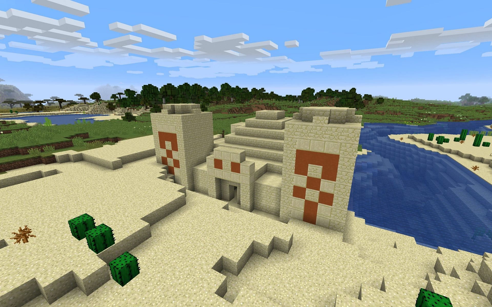 Seeds can be shared if there&#039;s something special at spawn or nearby, like a temple (Image via Minecraft)