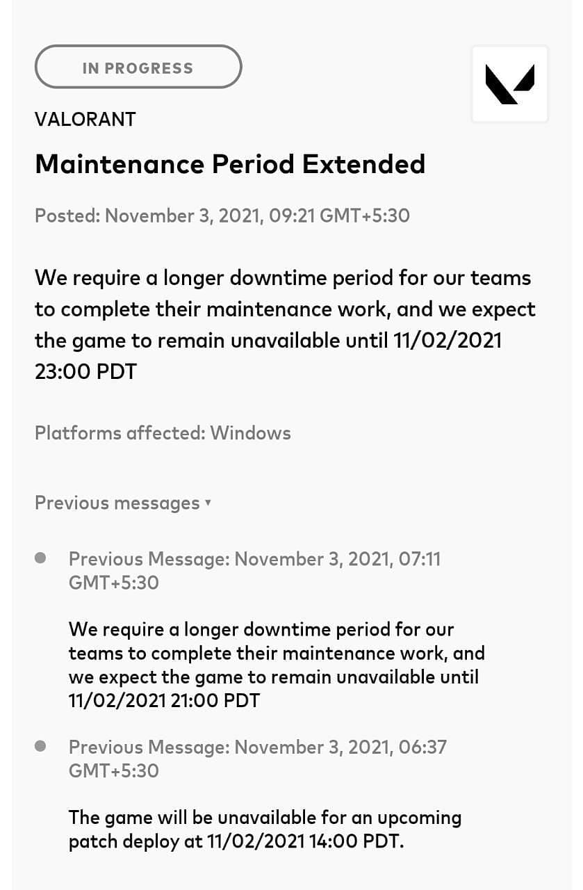 Asia-Pacific and Mumbai server maintenance notification (Image via Riot Games Server Status/Valorant)