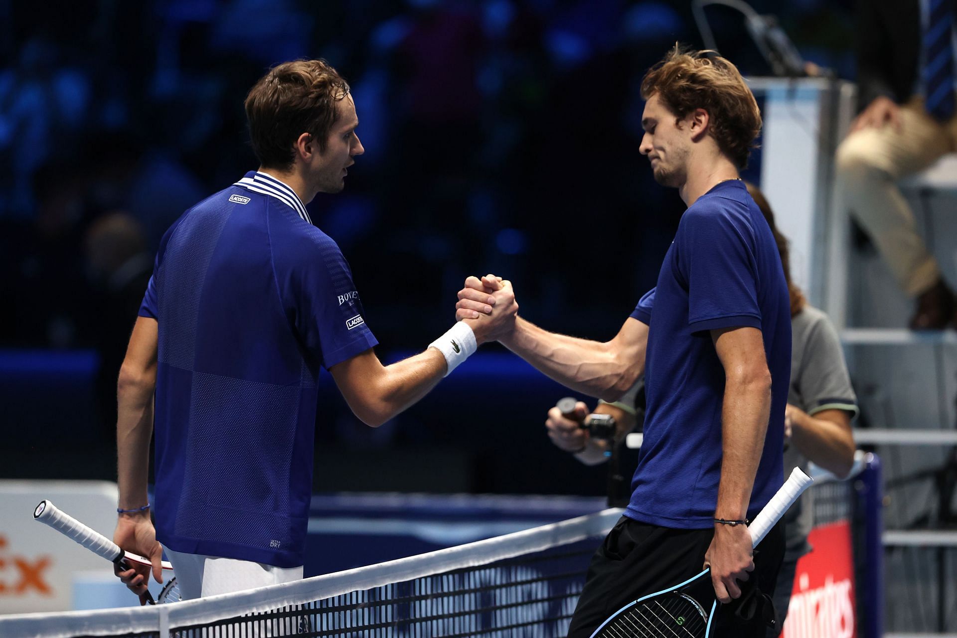 Daniil Medvedev and Alexander Zverev at the 2021 ATP Finals.