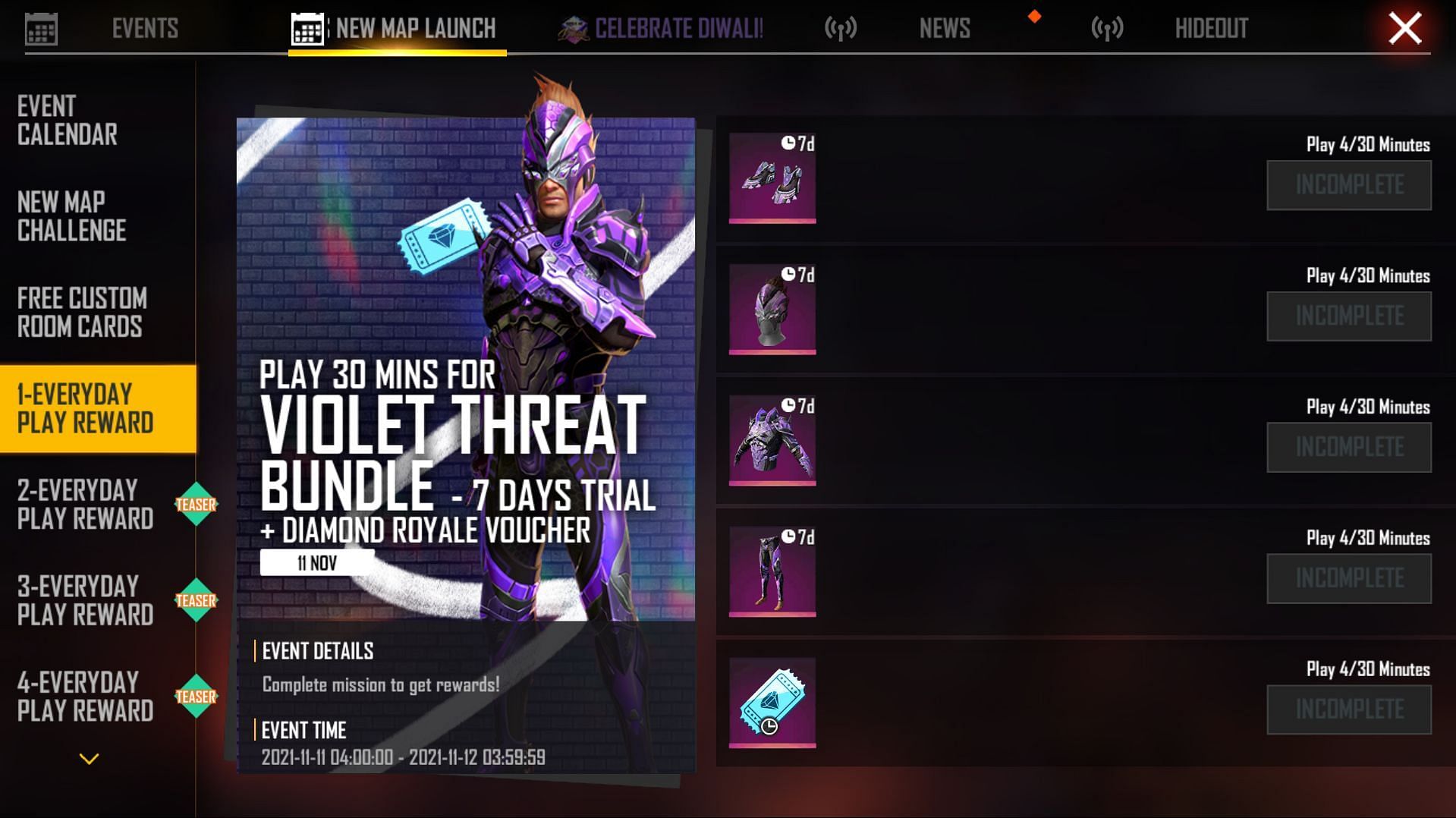 1-Everyday Play Reward (Image via Free Fire)