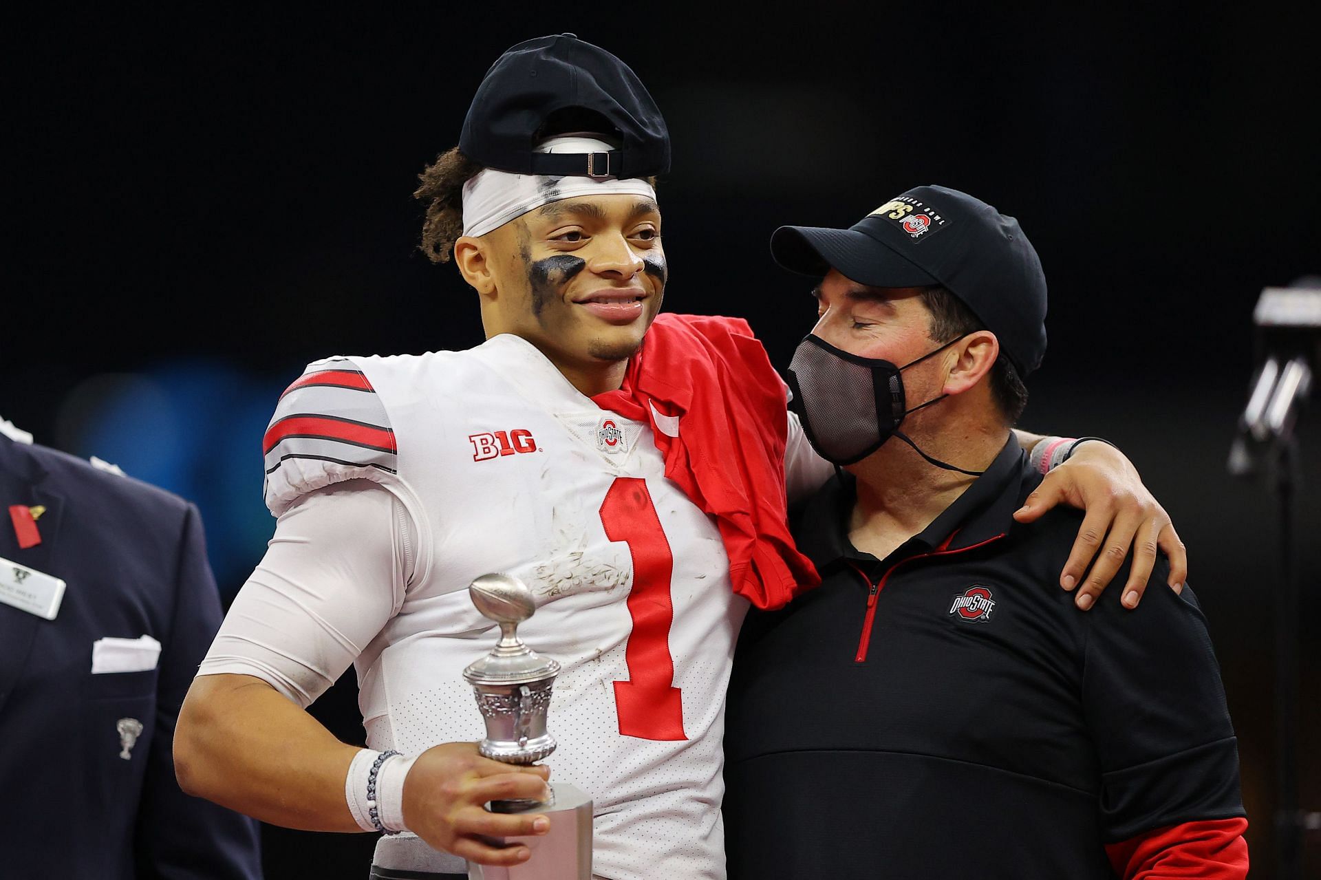 Ohio State quarterback Justin Fields and head coach Ryan Day