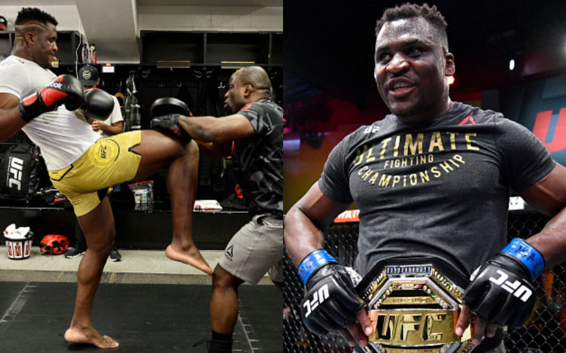 Francis Ngannou (left and right); Fernand Lopez (center)