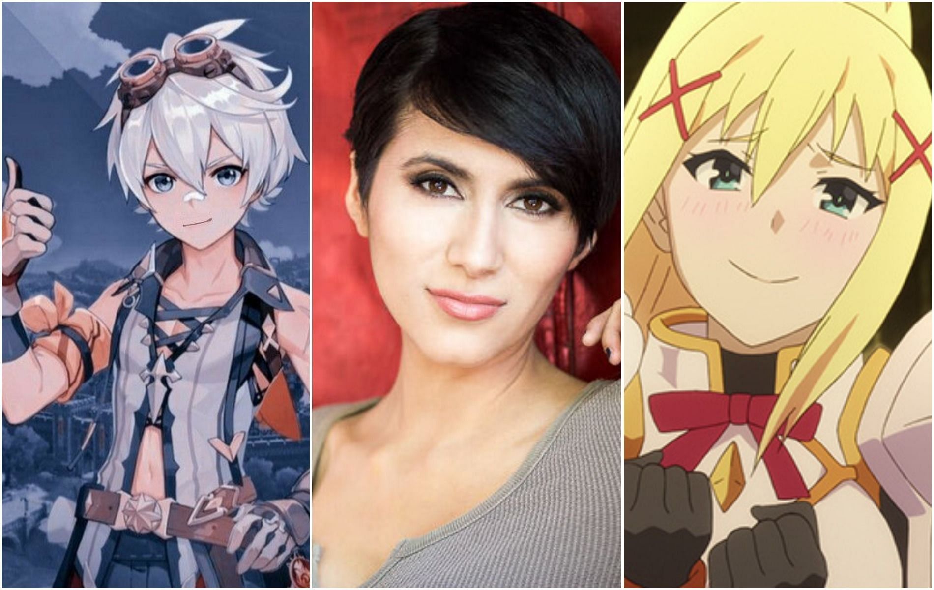 7 popular characters voiced by Genshin Impact&rsquo;s Cristina Vee (Images via Genshin Impact, Zangtoon Wiki, and KonoSuba)