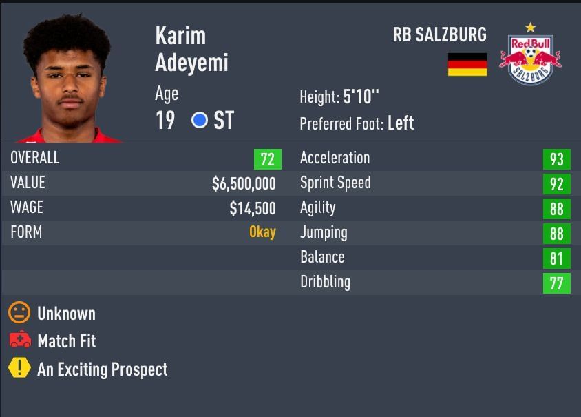 Adeyemi&#039;s base card in FIFA 22 is rated 71 (Image via Sportskeeda)