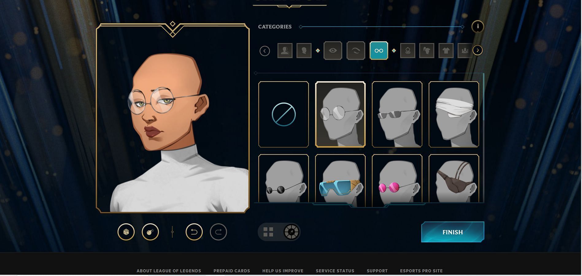 Choosing glasses/face masks for the character (Image via League of Legends)