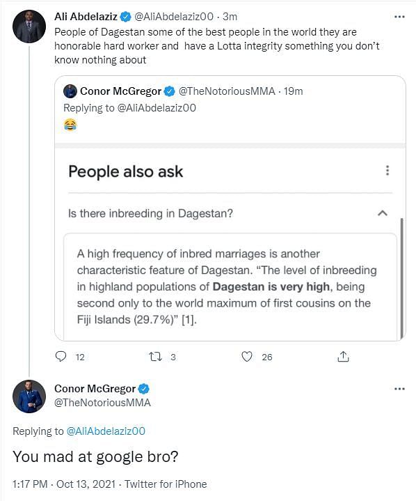 The deleted tweets between Abdelaziz and McGregor. [Image Source: MMA Junkie.]
