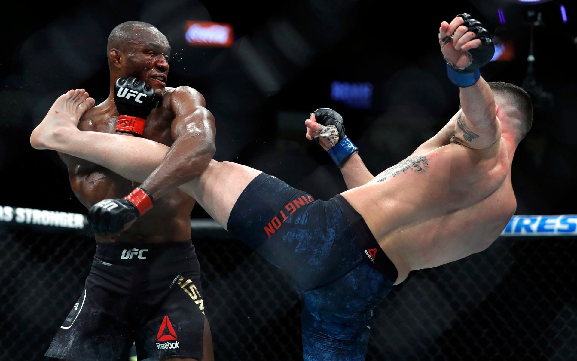 UFC welterweight champion Kamaru Usman in action against No.1 contender Colby Covington at UFC 245 on December 14, 2019