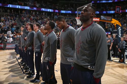 Cleveland Cavaliers team before a game against the Denver Nuggets