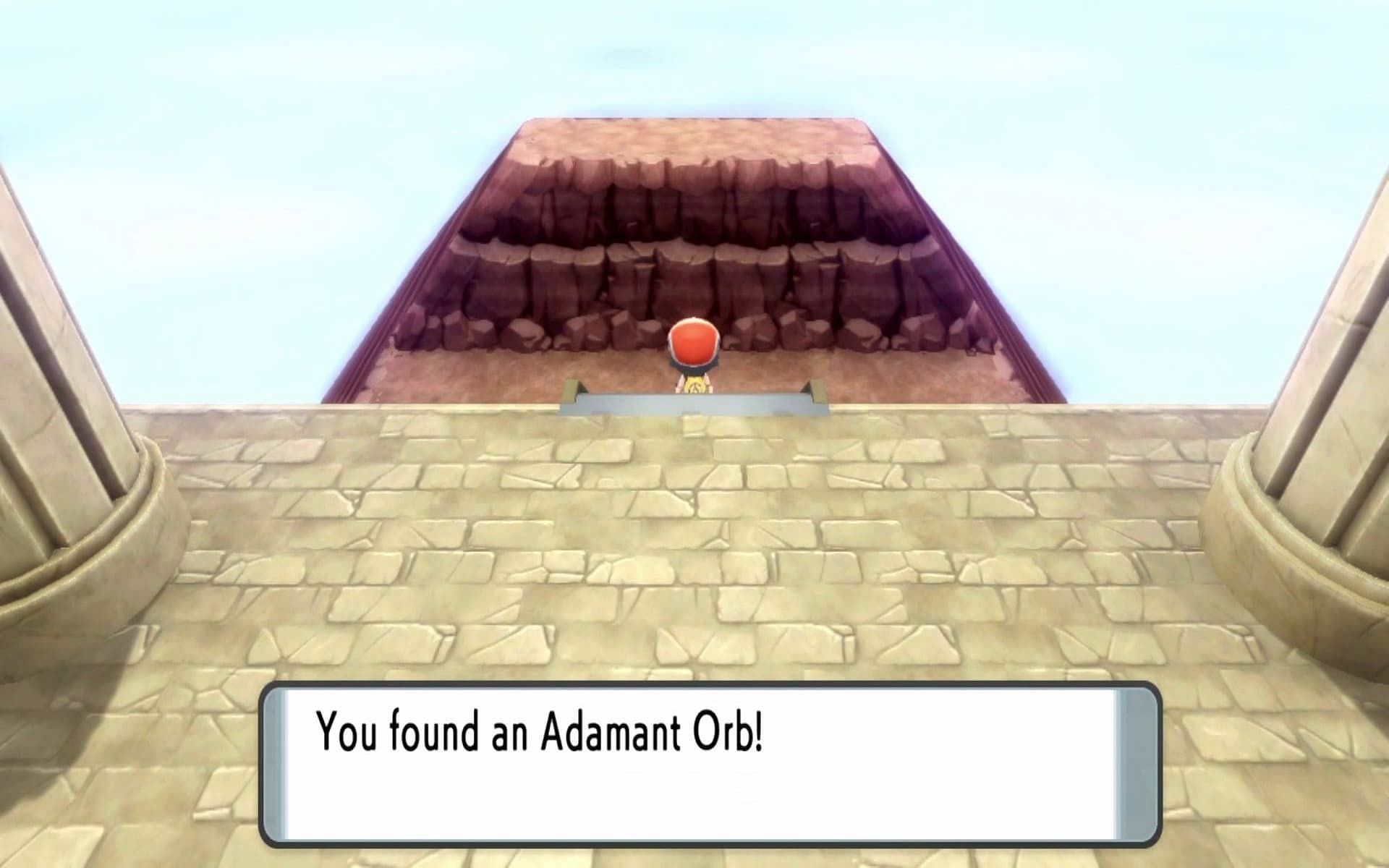 A trainer finding the Adamant Orb in Pokemon Brilliant Diamond (Image via ILCA)