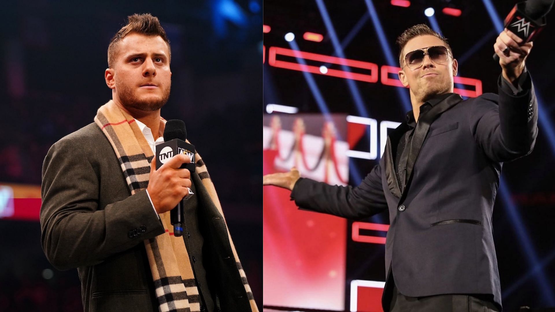 AEW wrestler MJF(left) has been compared to WWE Superstar The Miz (right).