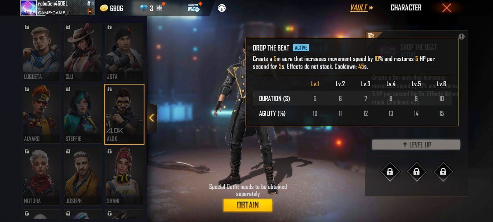 Drop the Beat - Level-ups (Image via Garena Free Fire)