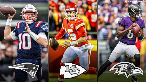 New England Patriots, Kansa City Chiefs, and Baltimore Ravens