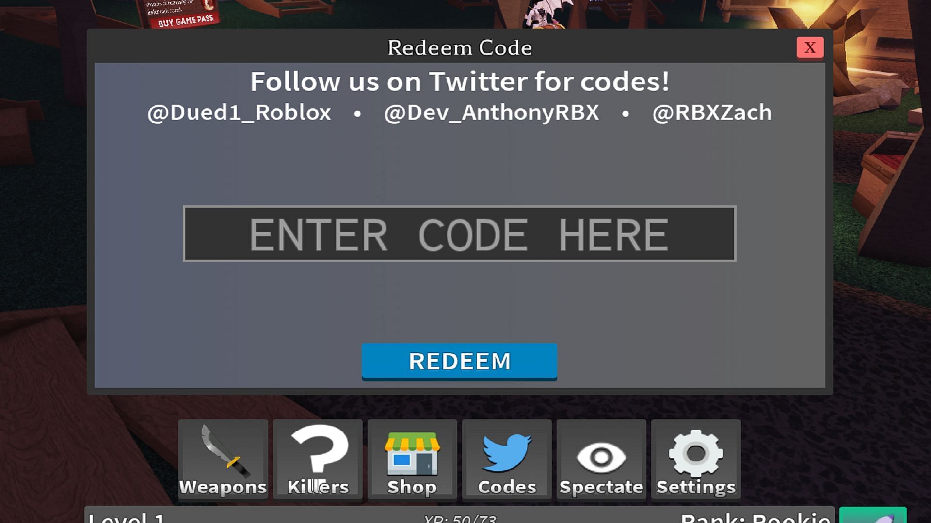 Survive The Killer Codes For December 2023 - Roblox