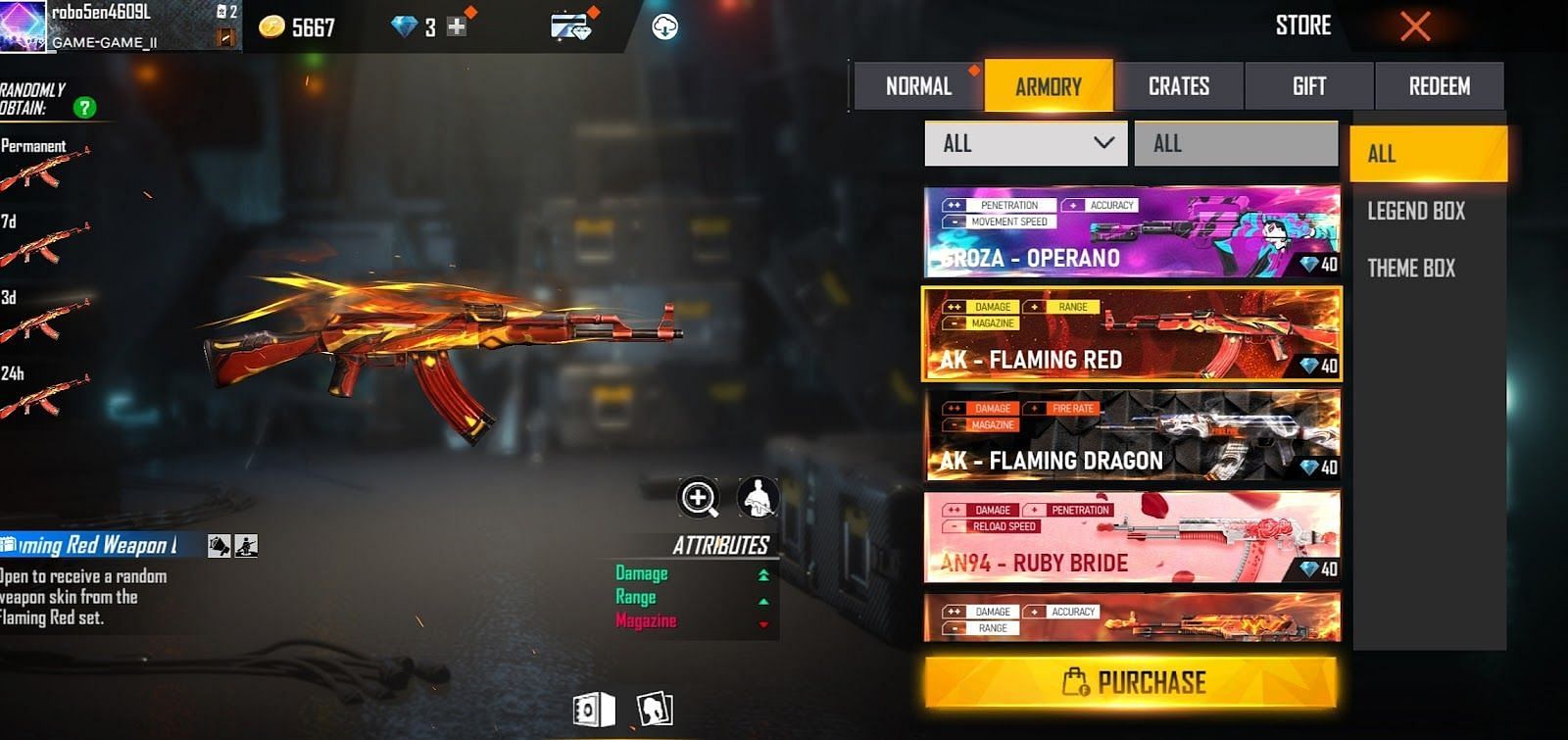 AK - Flaming Red (Image via Free Fire)