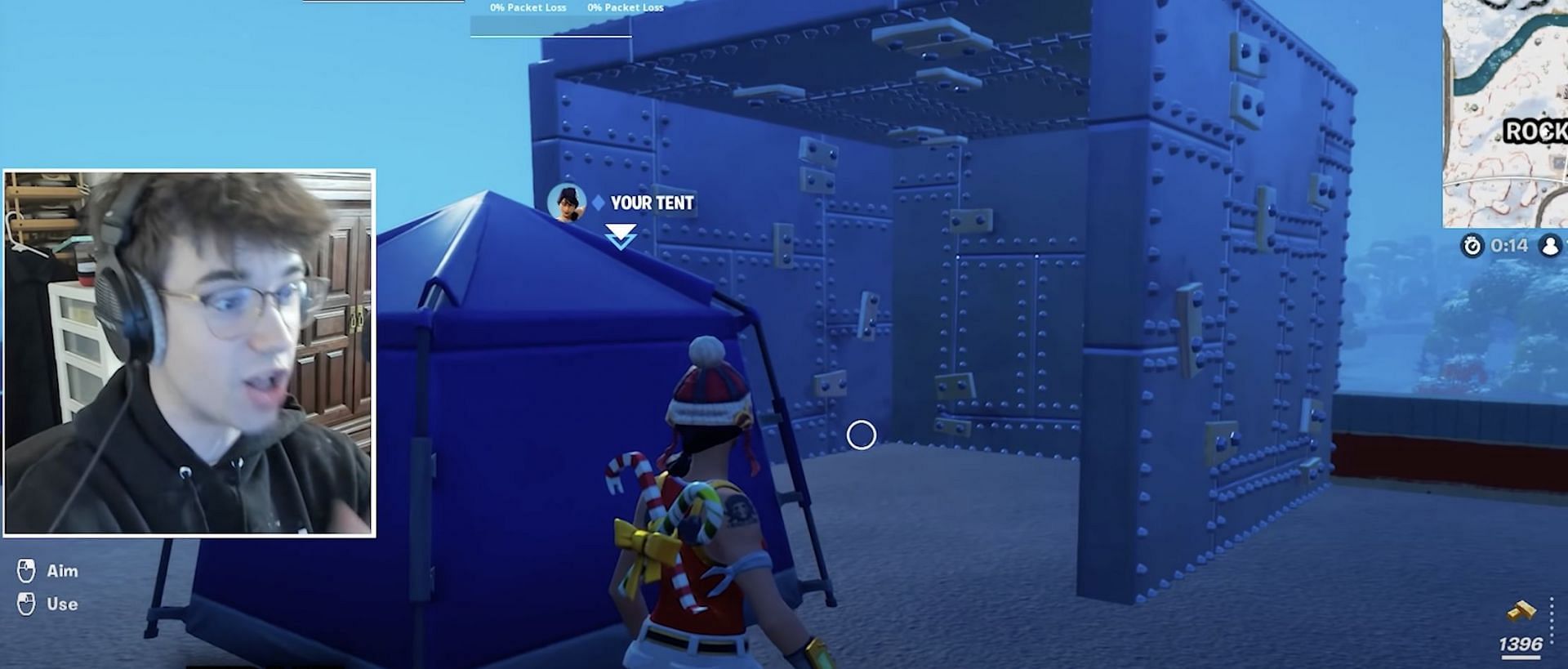Breaking Armored Walls in Fortnite using a Tent (Image via Melt/YouTube)