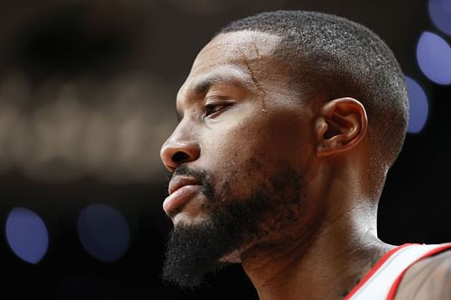 Damian Lillard #0 of the Portland Trail Blazers looks on during the second quarter against the Memphis Grizzlies.