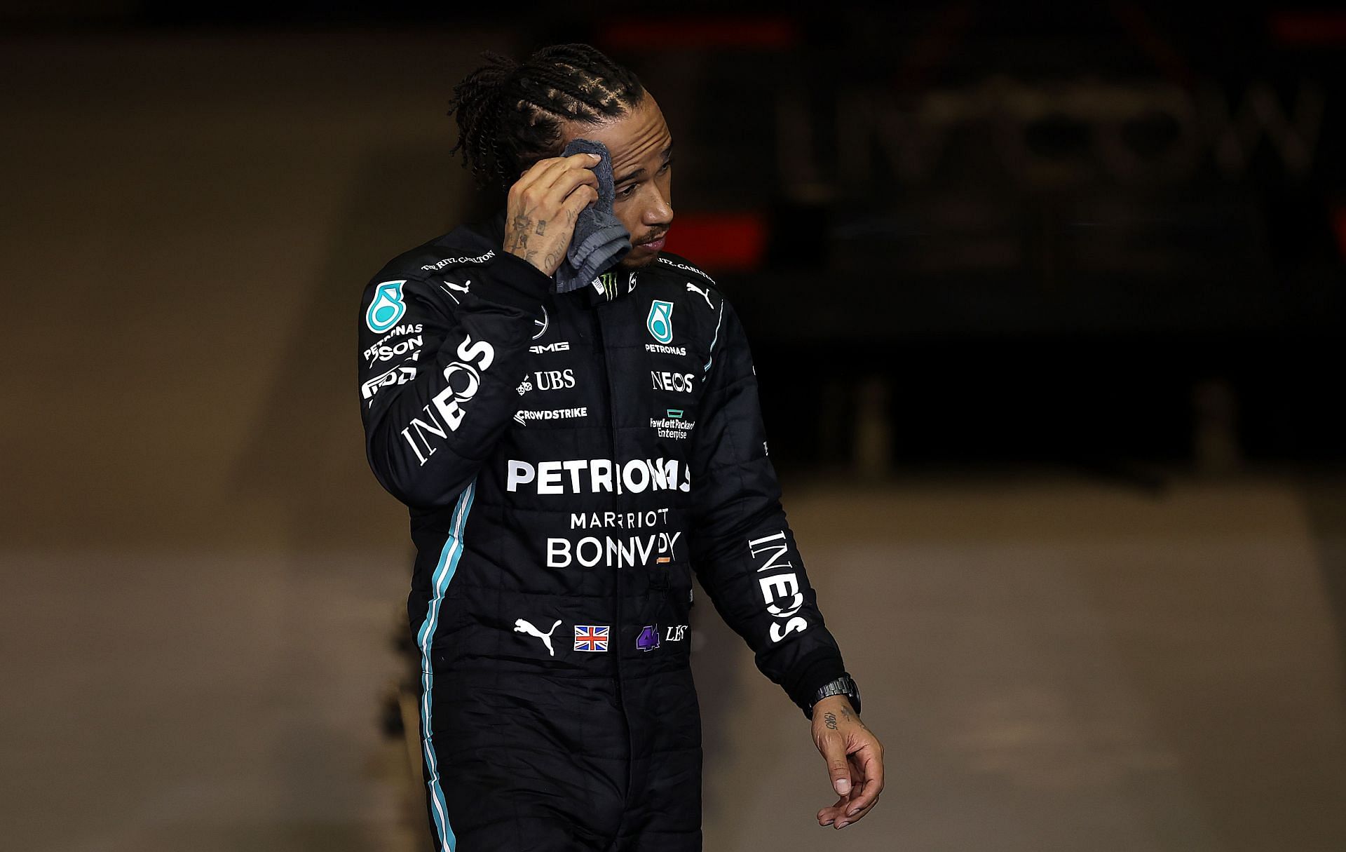 Lewis Hamilton shortly after the 2021 Abu Dhabi Grand Prix (Photo by Lars Baron/Getty Images)