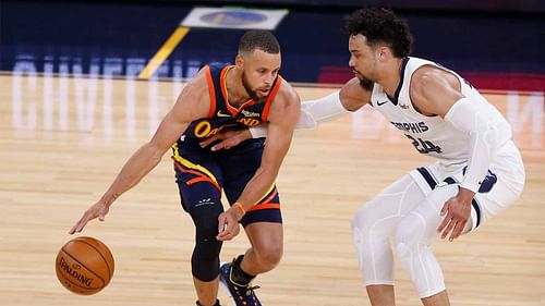 Dillon Brooks guarding Steph Curry [Photo via NBC Sports]