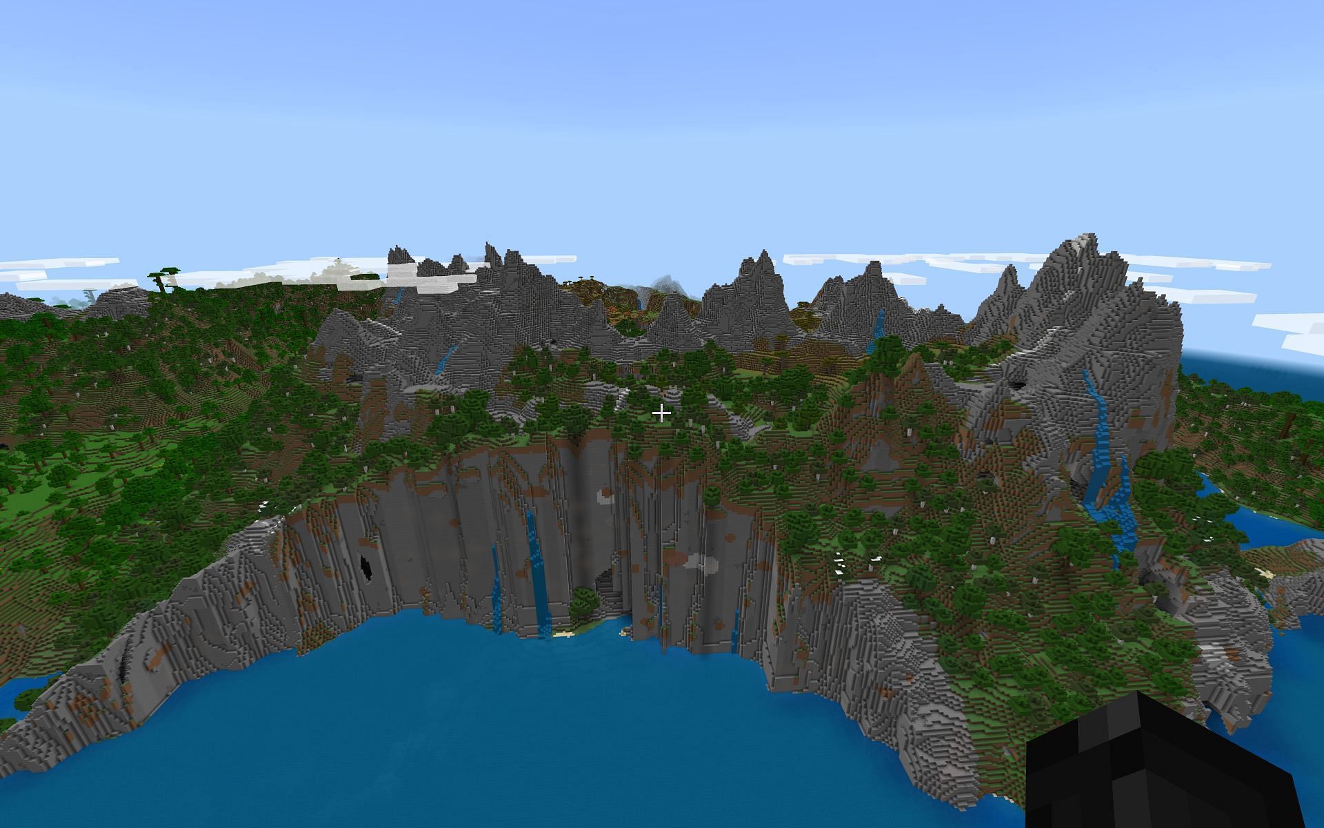 A player overlooks a stony peaks biome in Minecraft. (Image via u/ahijjawi on Reddit)