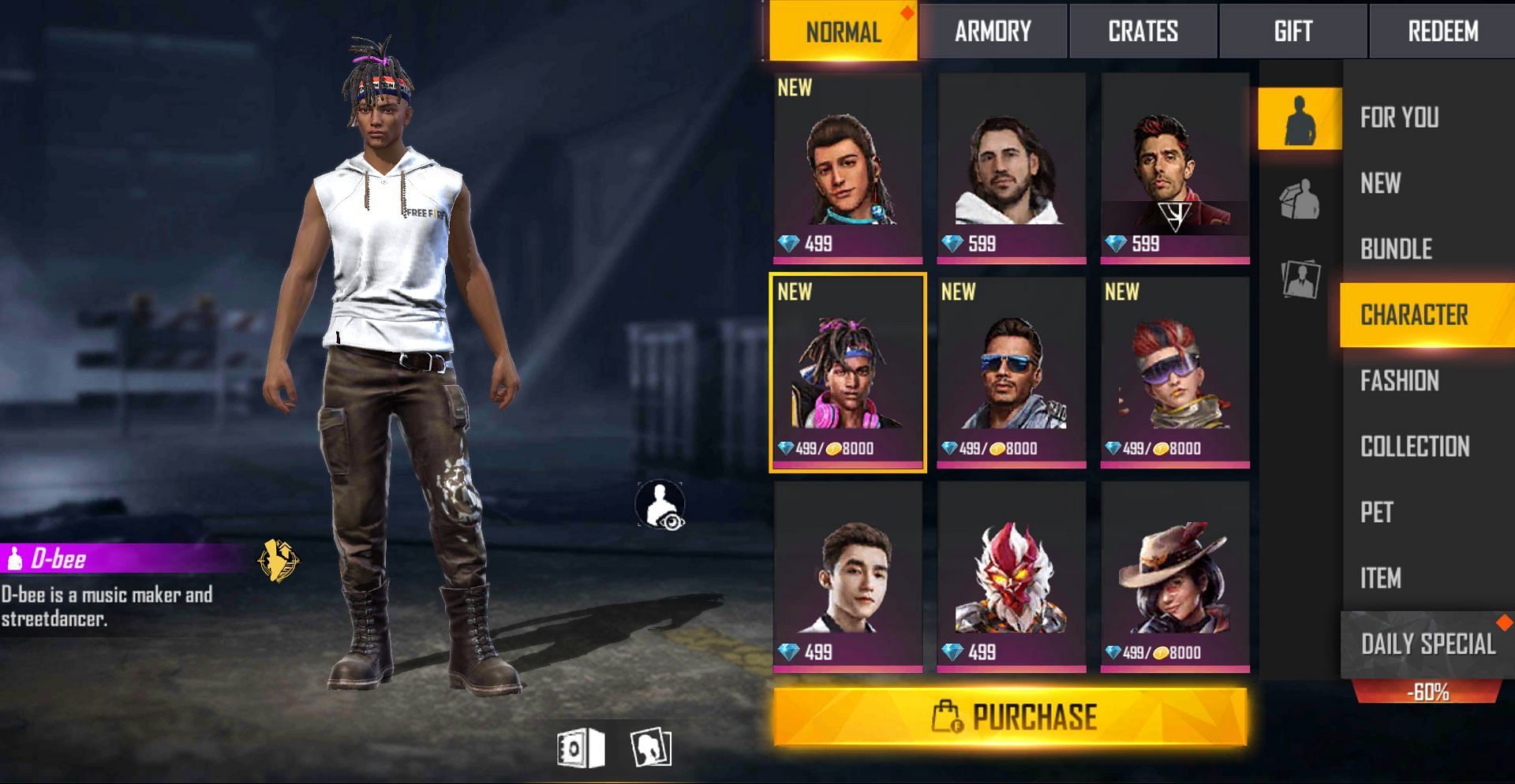 Many characters are now accessible through gold in the game (Image via Free Fire)