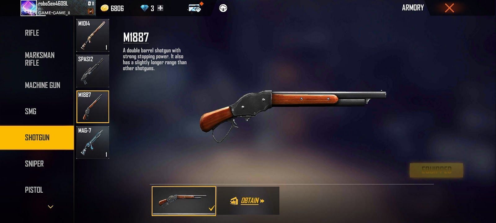 The M1887 (Image via Garena Free Fire)