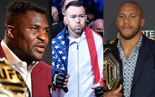 Francis Ngannou (left); Colby Covington (center); Ciryl Gane (right)