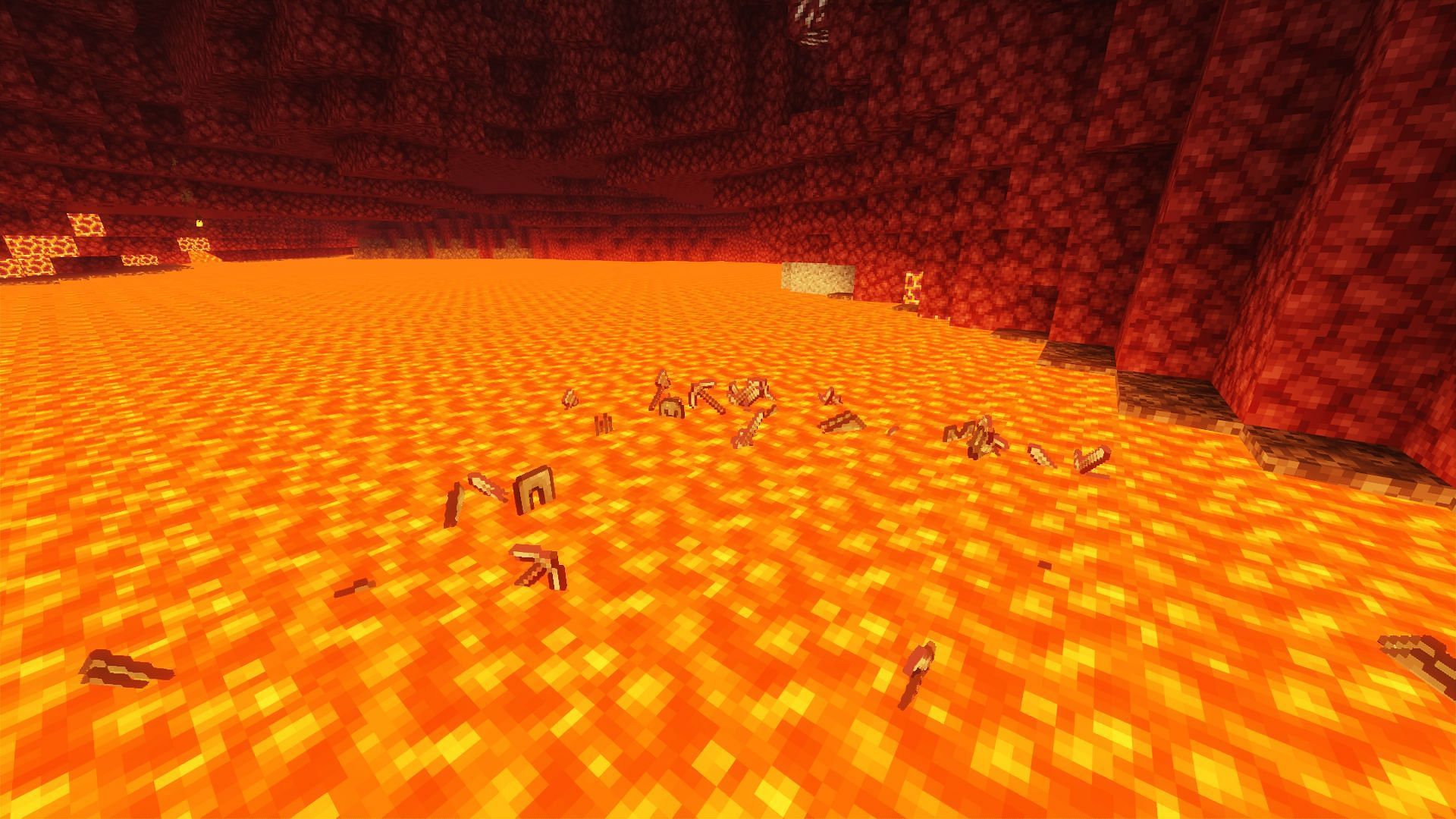 Netherite gear floats on lava (Image via Minecraft)