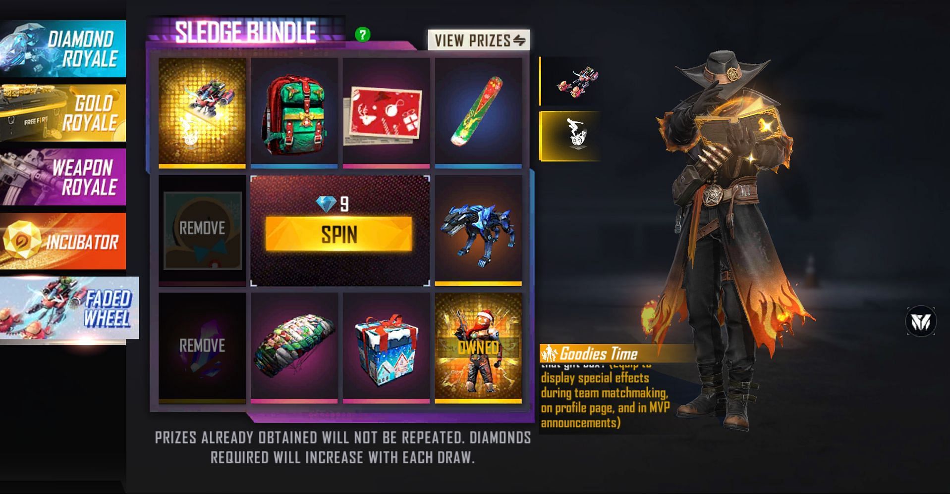 The first spin will need nine diamonds (Image via Free Fire)