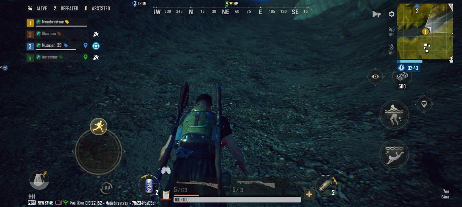 An effect of the refraction of light underwater (Image via PUBG New State)