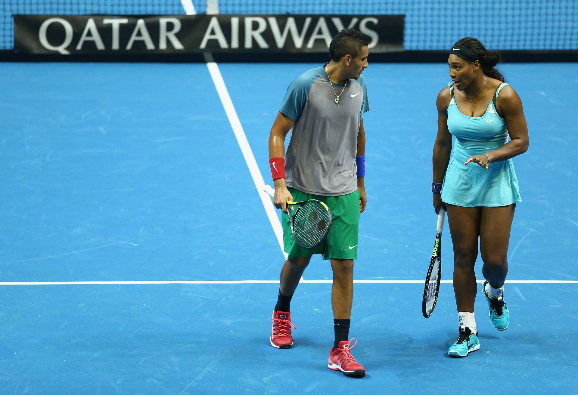 Nick Kyrgios and Serena Williams at the 2014 IPTL.