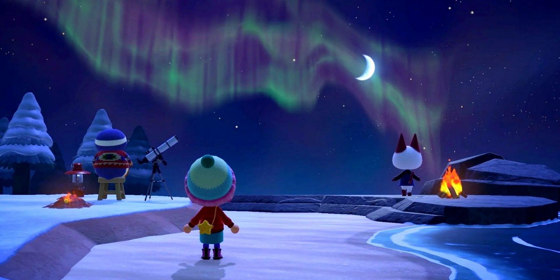 Auroras in Animal Crossing: New Horizons are rare and beautiful (Image via Nintendo)