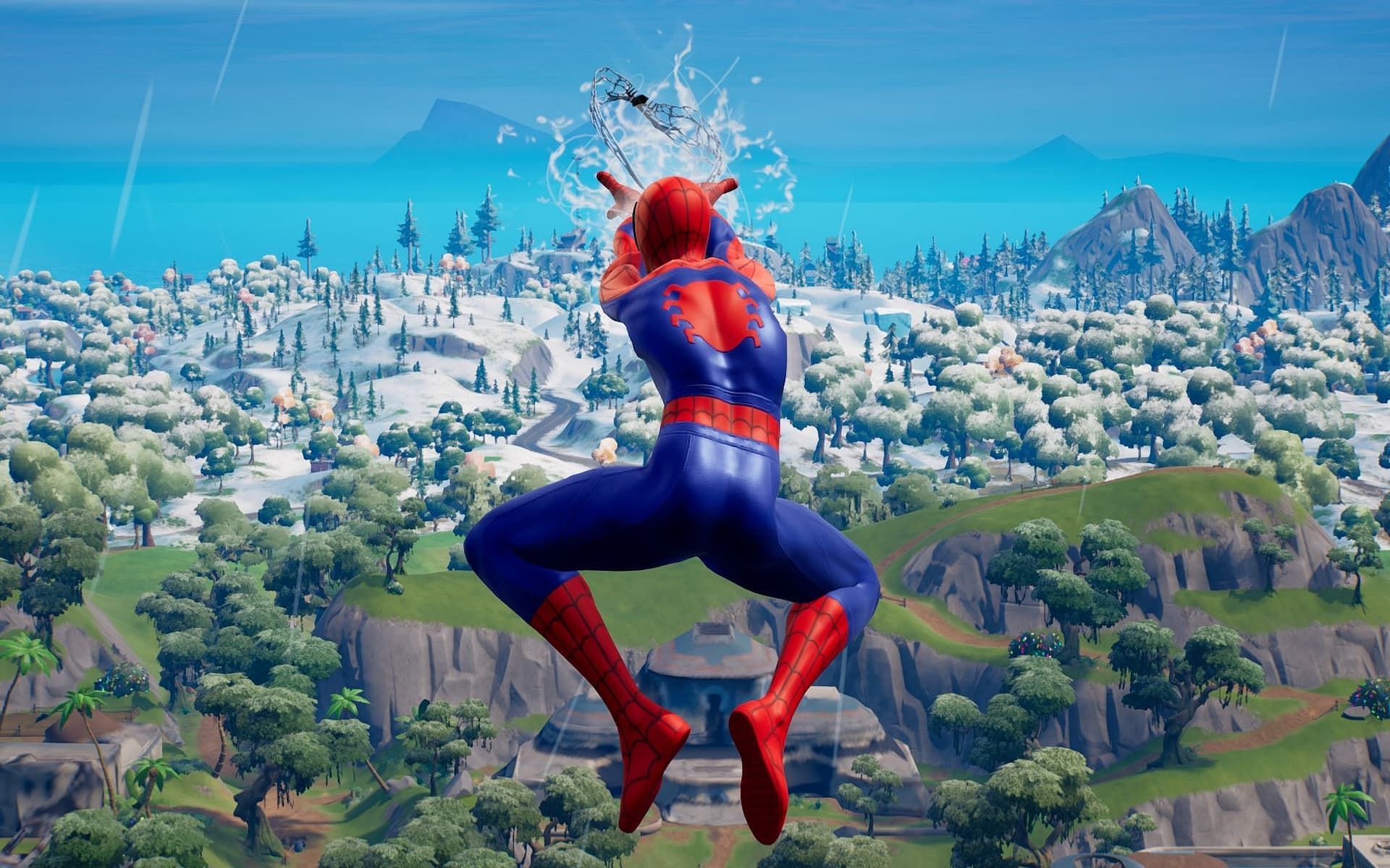 Spider-Man in action in Fortnite. (Image via Epic Games)