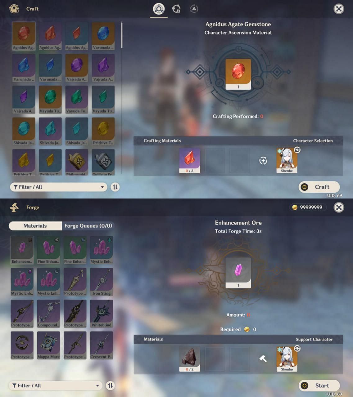 The new crafting and forging UI (Image via Anonsbelle)