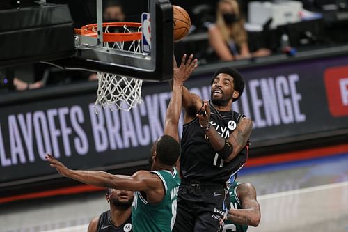 Kyrie Irving is in action for the Brooklyn Nets during the 2021 playoffs.