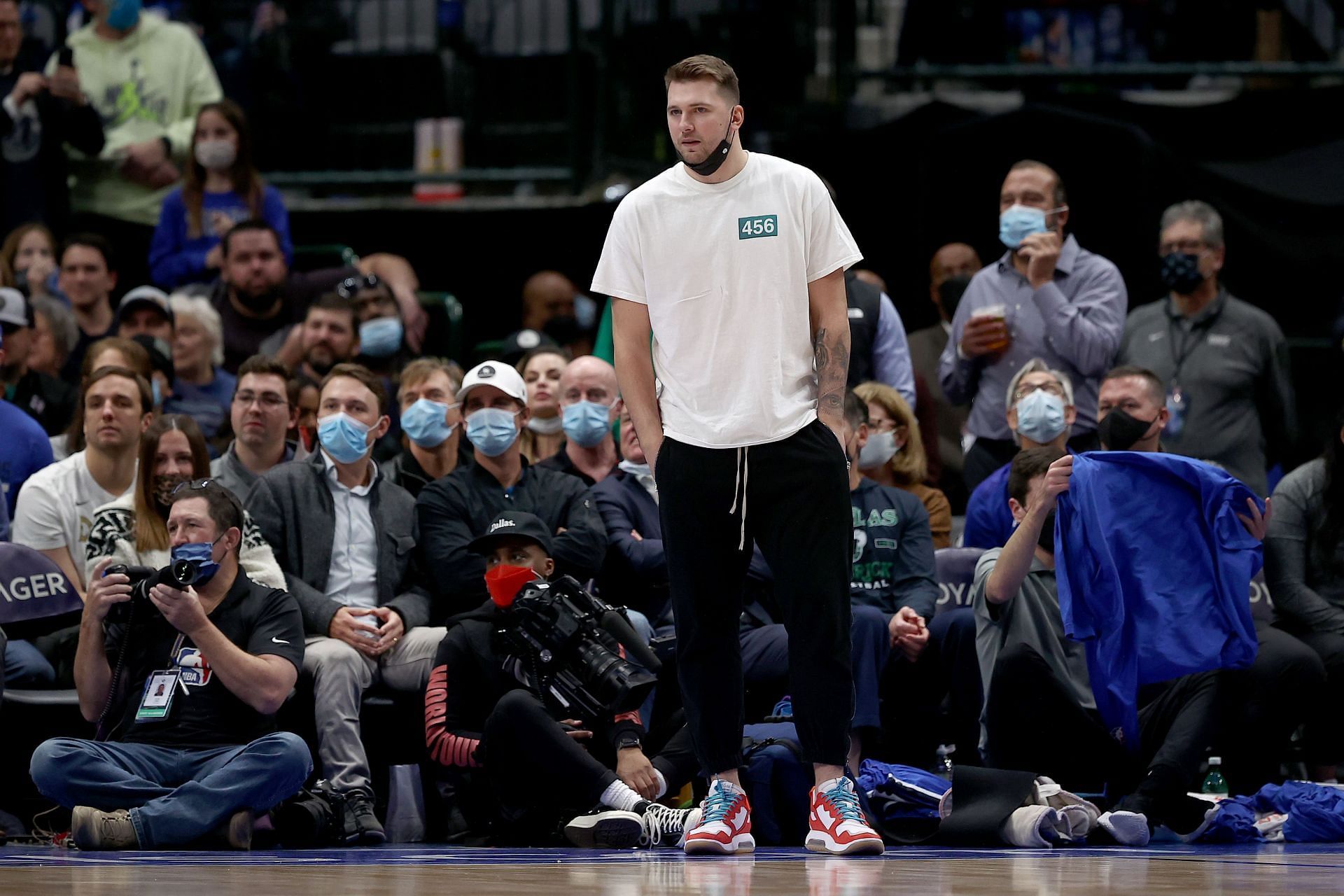 Luka Doncic of the Dallas Mavericks on the bench