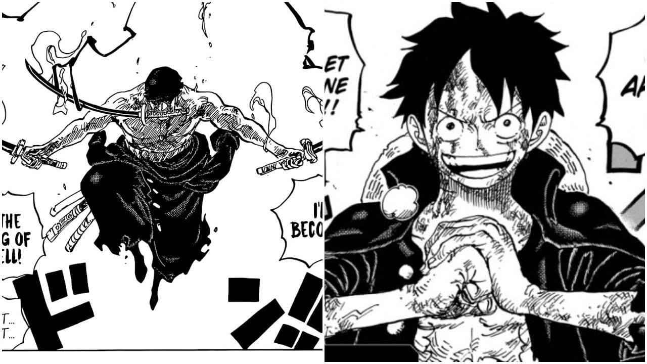 Zoro and Luffy seen during their respective Wano fights. (Image via Sportskeeda)
