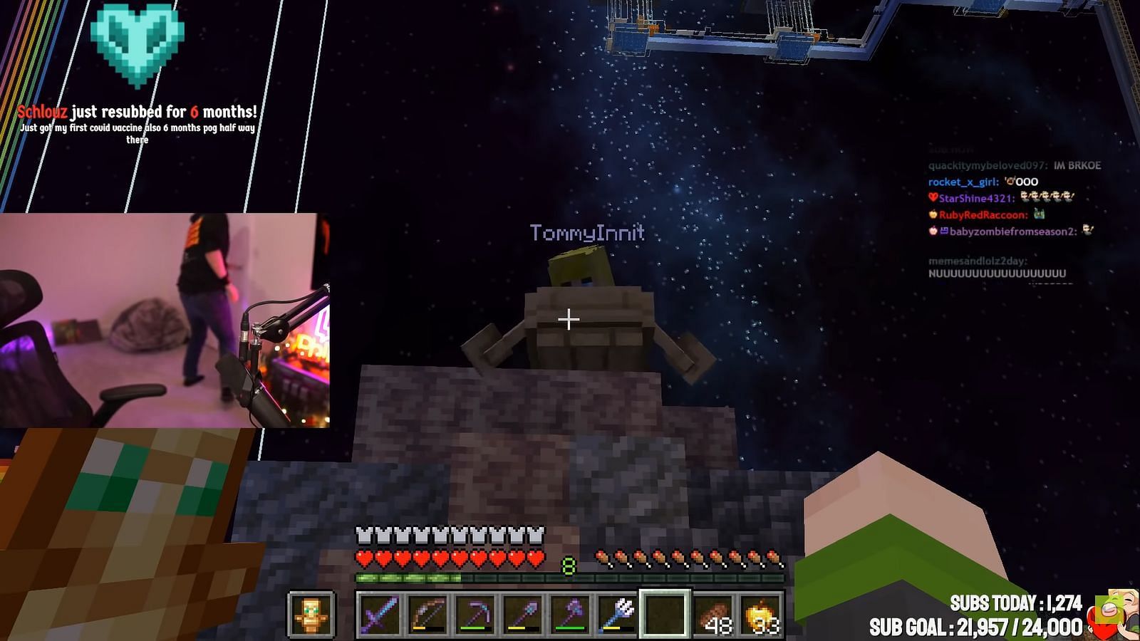 TommyInnit in a boat on Ph1LzA&#039;s stream (Image via Canooon/YouTube)